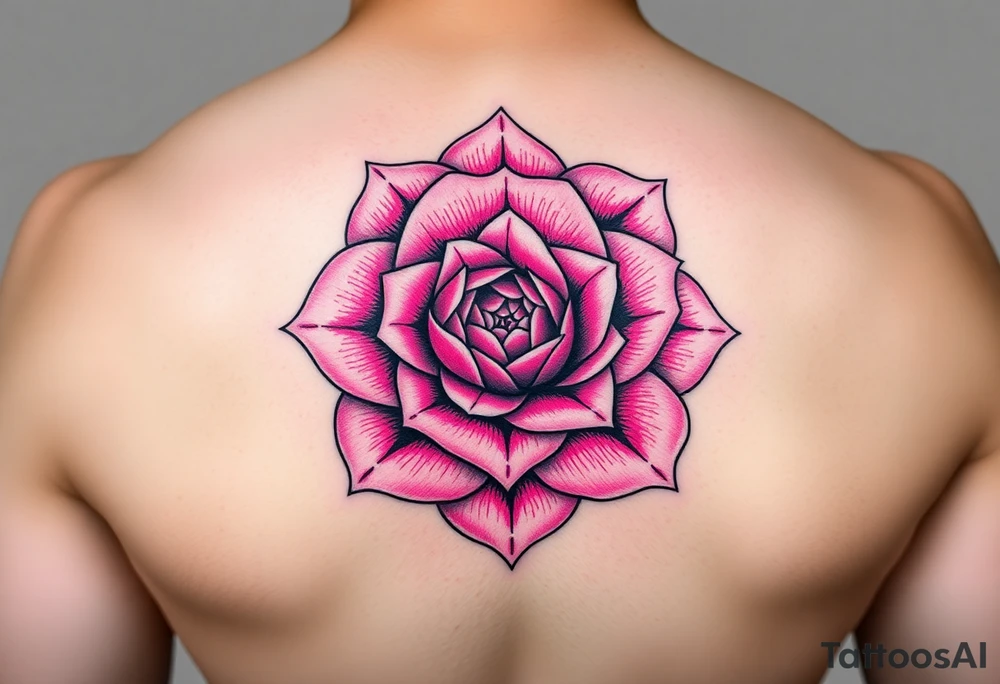 The pink rose blooms in a mesmerizing display of symmetry, its delicate petals unfolding in a kaleidoscope of repeating patterns, where soft blush and vibrant magenta hues seamlessly blend, creating an intricate, fractal-like illusion that shifts and transforms with every glance tattoo idea