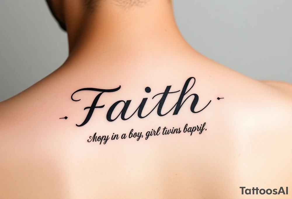 Small feminine Tatoo with the word  faith also mom of  boy girl twins born  in April tattoo idea