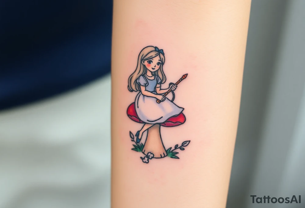 Alice in wonderland sitting on the mushroom with the hookah tattoo idea