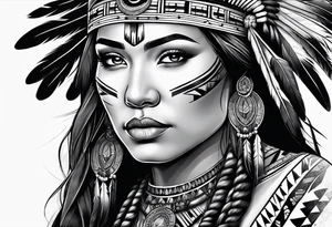 Native American woman in traditional dress tattoo idea