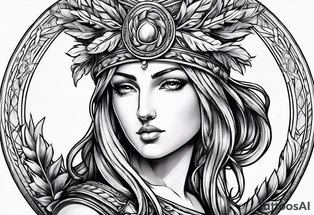 athena aegis with a laurel wreath tattoo idea