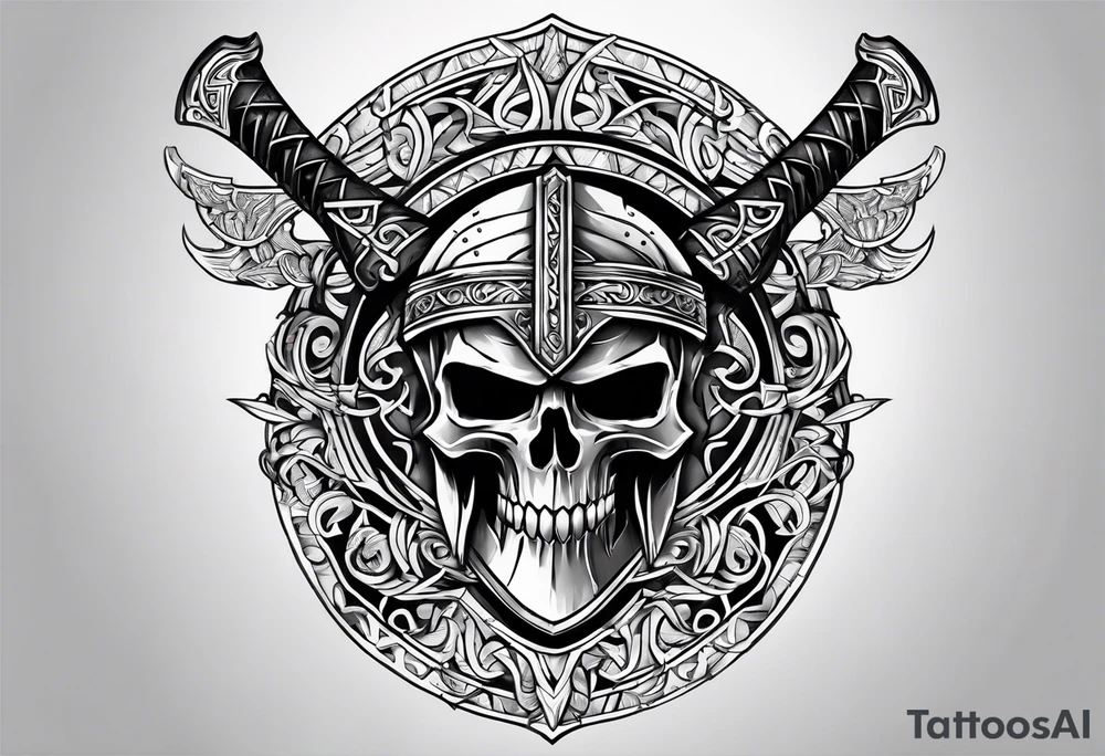 Valhalla sword shield axe armour tattoo idea