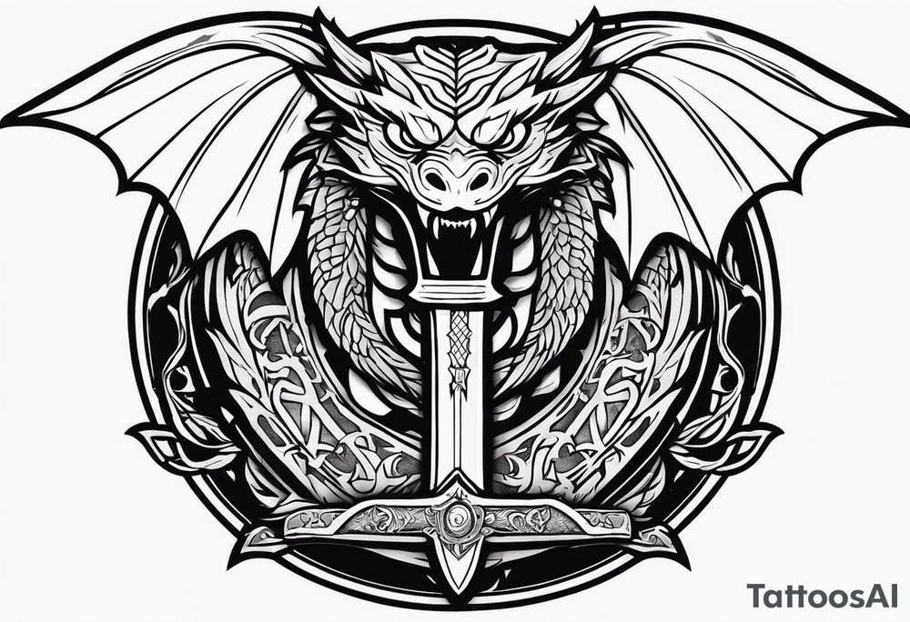Valhalla sword shield dragon axe valkyrie tattoo idea