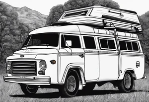 Car with a rooftent and add a citation in aboriginal Australian words in reference of the time. tattoo idea