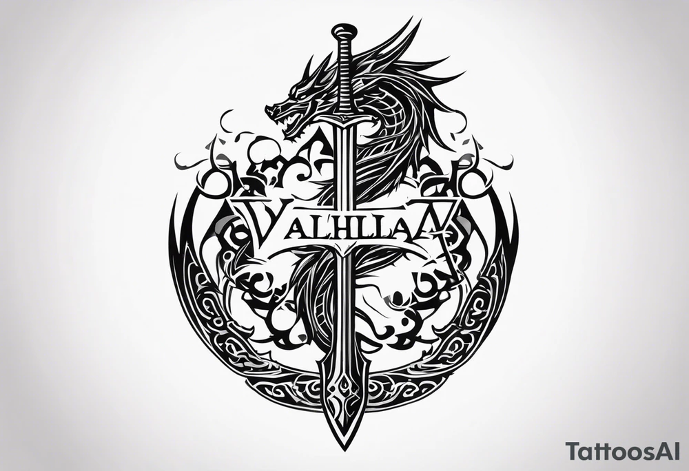 Valhalla  dragon sword symbol tattoo idea