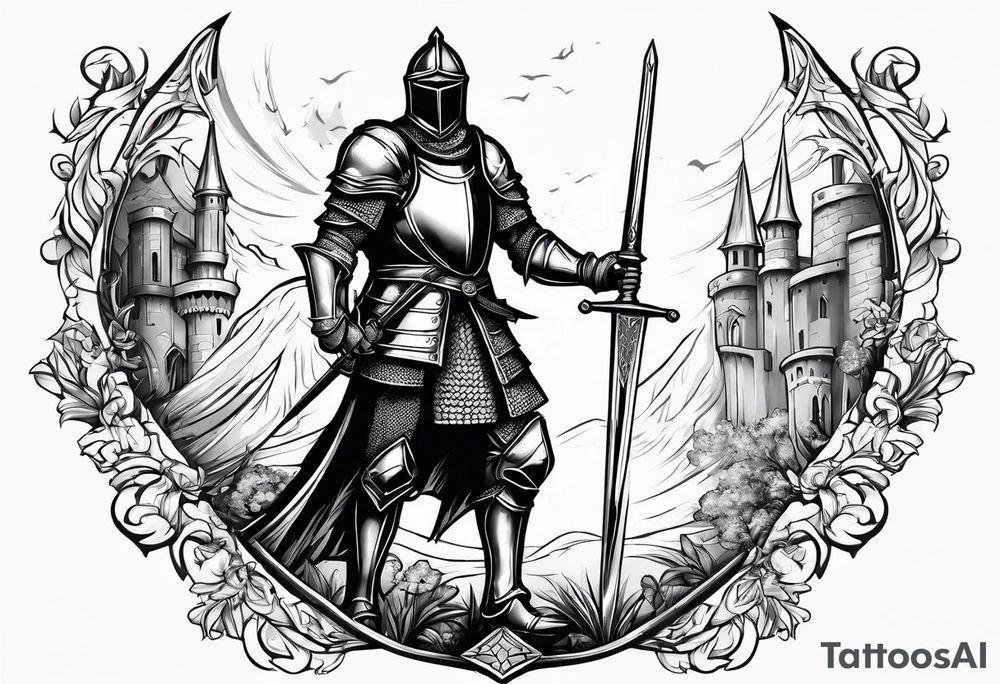 Medieval knight holding a sword tattoo idea
