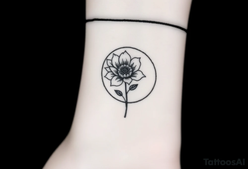 Small black and white tattoo full moon with small chrysanthemum and tiny scorpio gliph inside moon tattoo idea
