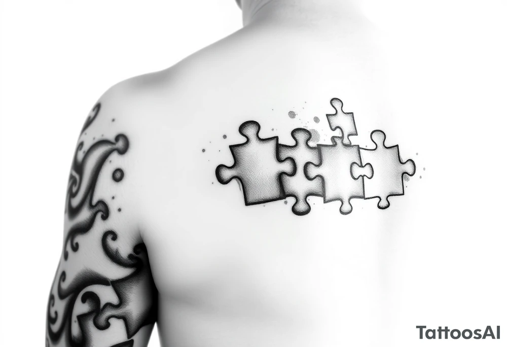 Left full arm sleeve with autism puzzle pieces tattoo idea