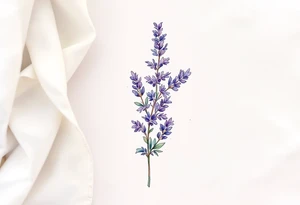 A single delicate lavender sprig in soft purple and green, with fine watercolor shading for a natural, airy look. tattoo idea