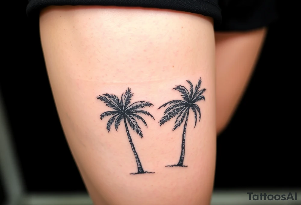small, palm trees, beach vibe, leg tattoo idea