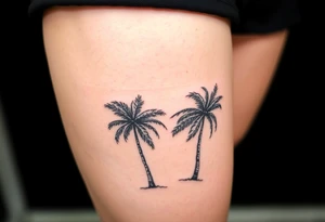 small, palm trees, beach vibe, leg tattoo idea