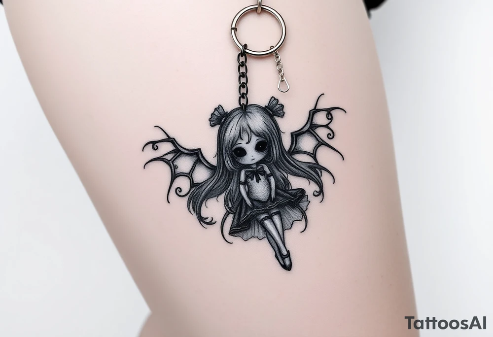 Madoka magica turned doll on a keychain 
With a creepy vibe tattoo idea