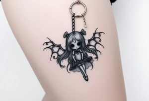 Madoka magica turned doll on a keychain 
With a creepy vibe tattoo idea