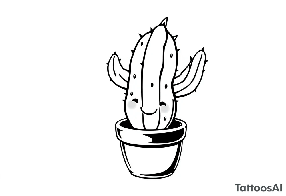 Cutesy smiley Cactus in a pot tattoo idea