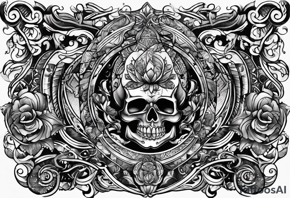 rock a Billy Arm sleeve mit verschiedenen Motiven tattoo idea