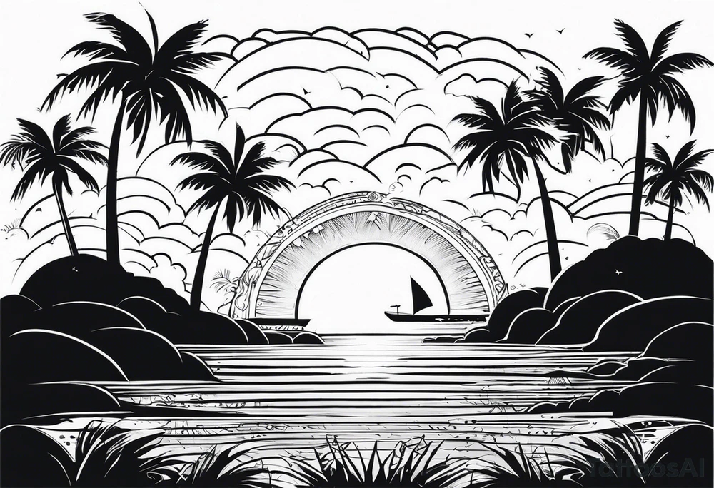 Palm trees and ocean tattoo idea
