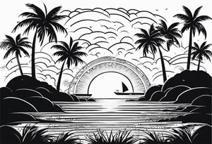 Palm trees and ocean tattoo idea