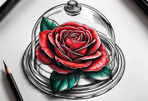 a red rose under a glass dome tattoo idea