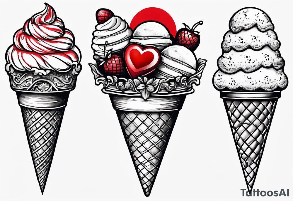 small ice cream cone with small red heart on it somewhere while representing Paris tattoo idea