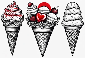 small ice cream cone with small red heart on it somewhere while representing Paris tattoo idea