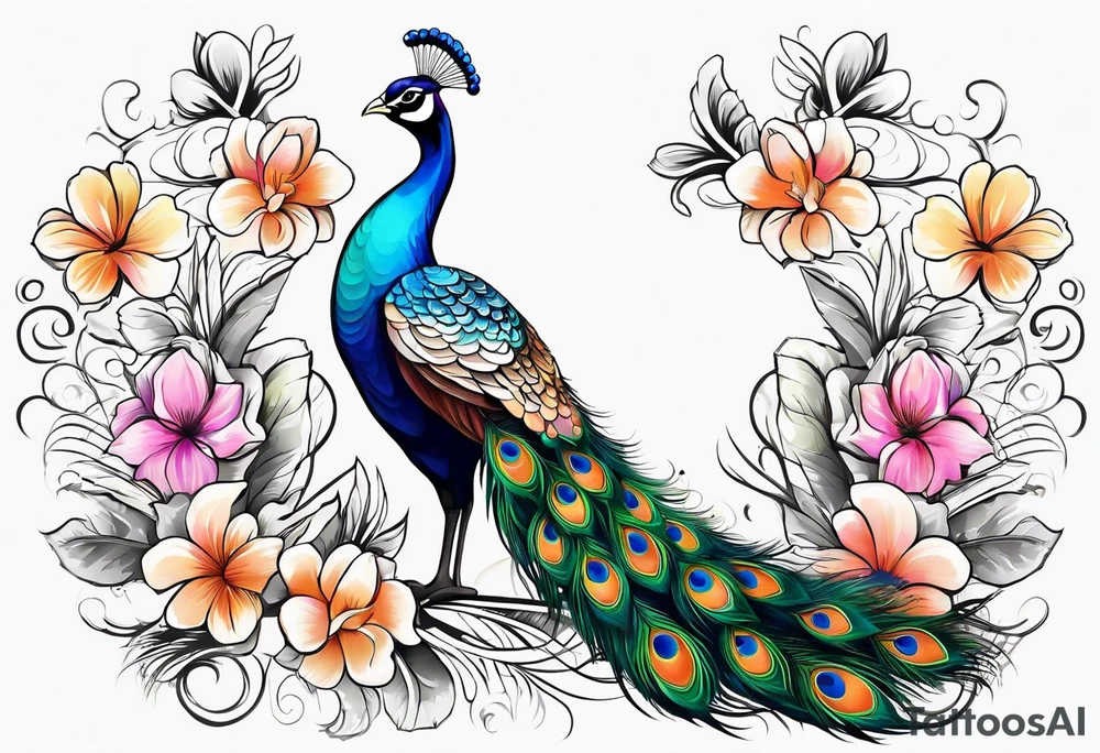 Peacock. Music. Bird or paradise flowers. tattoo idea