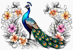 Peacock. Music. Bird or paradise flowers. tattoo idea