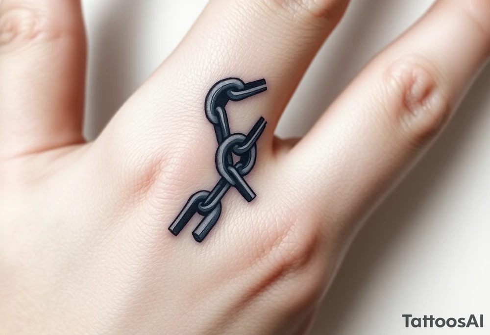 gothic chains intertwined on index finger and thumb tattoo idea