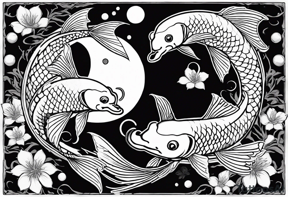 koi fish Tui and La from from avatar the last airbender circling each other with moon imagery around them tattoo idea