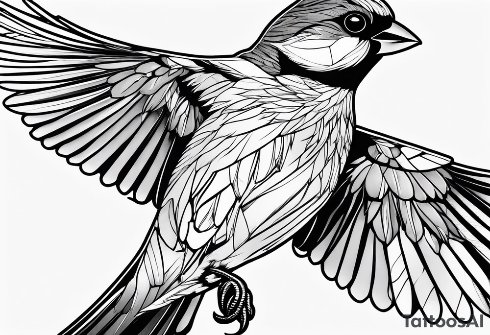 Detailed fine line flying
 sparrow tattoo tattoo idea