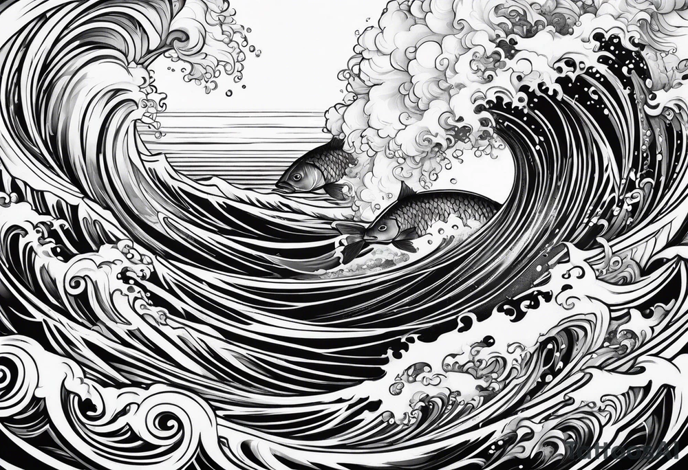 Blues and blacks, waves fish, struggle, determination tattoo idea Blues and blacks, waves fish, struggle, determination tattoo idea