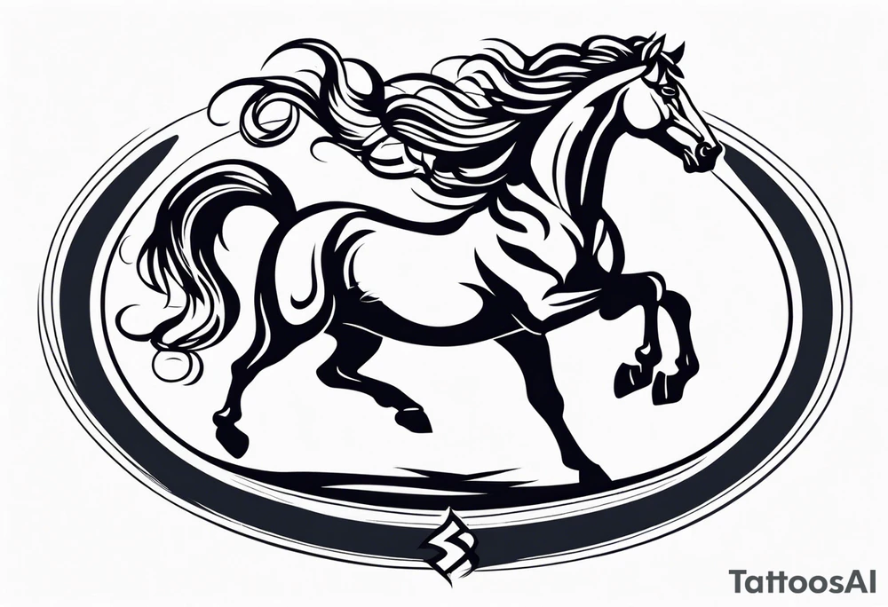 mustang rearing in circle tattoo idea