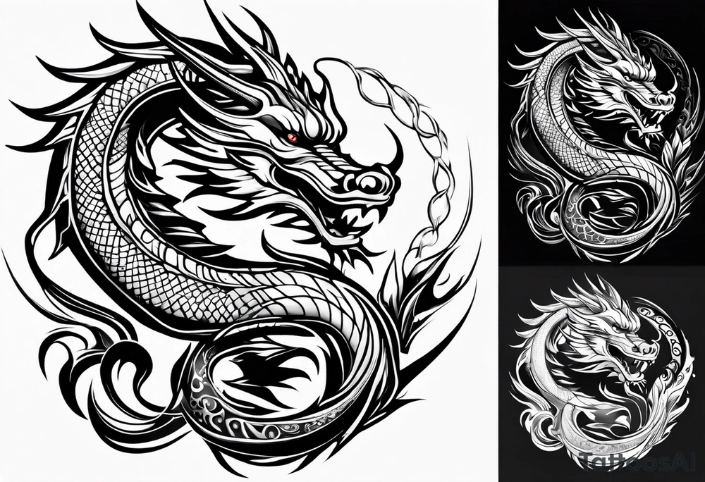 Dragón chino de agua en vertical tattoo idea