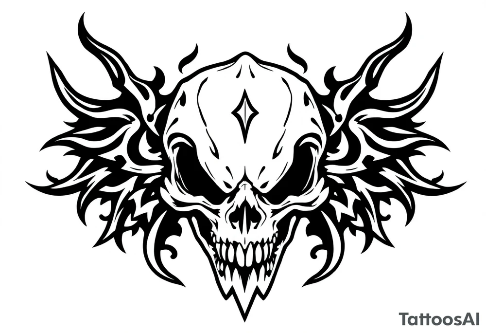 ornate demonic skull tattoo idea