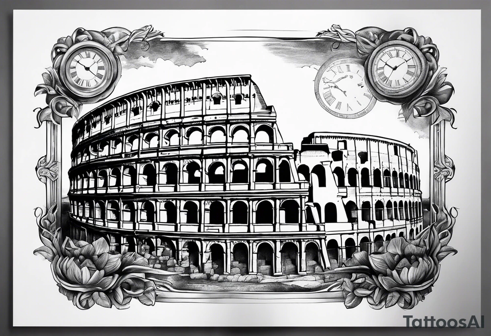 Roman colosseum with clock tattoo idea