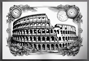 Roman colosseum with clock tattoo idea
