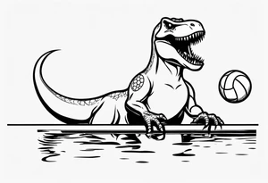 happy t rex in a pool wearing water polo cap with goal tattoo idea