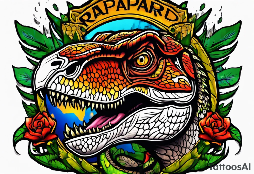 Old school raptor jurasic park tattoo idea