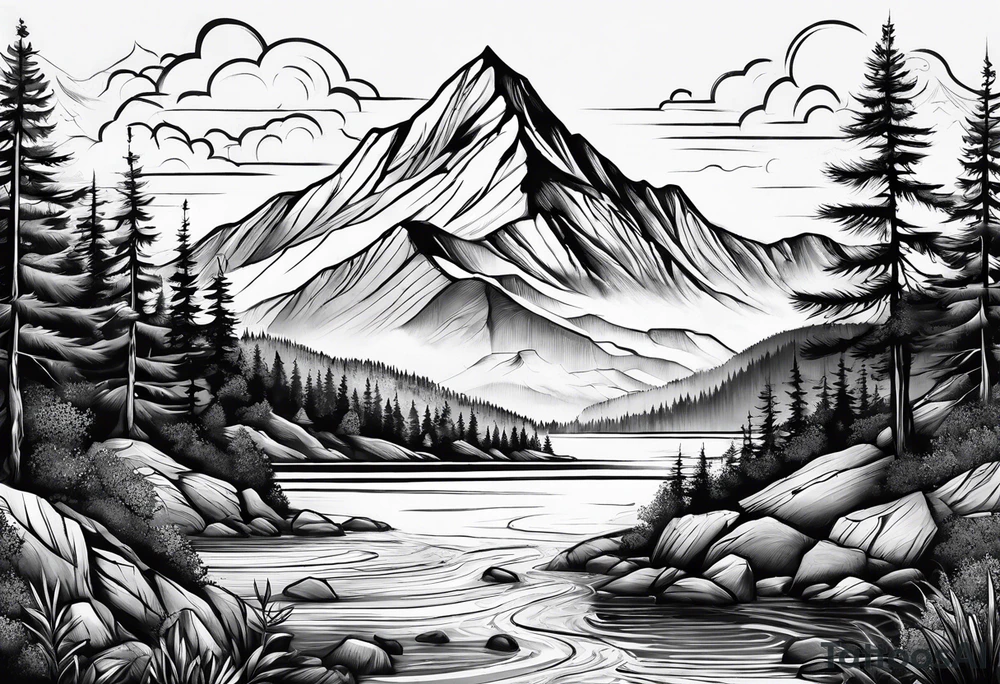 Mountains and ocean tattoo idea