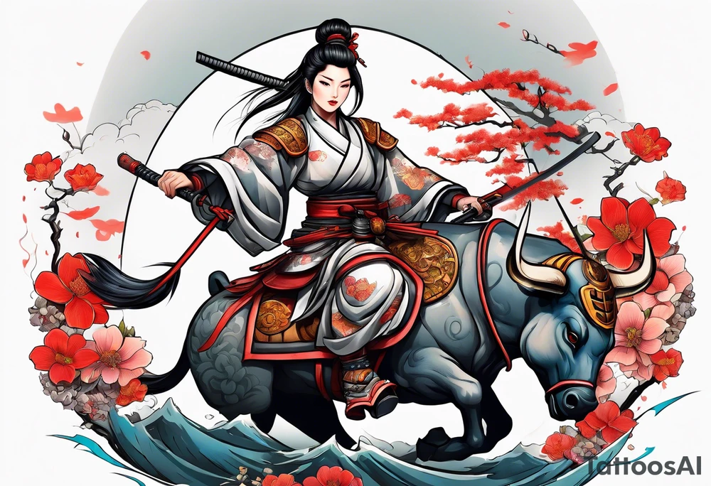 Female shogun warrior rat, riding a war ox tattoo idea