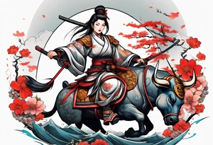 Female shogun warrior rat, riding a war ox tattoo idea