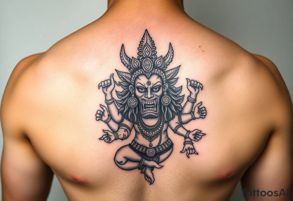Angry Durga Hindu god on chest tattoo idea