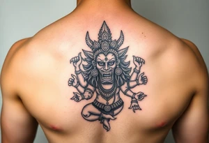 Angry Durga Hindu god on chest tattoo idea