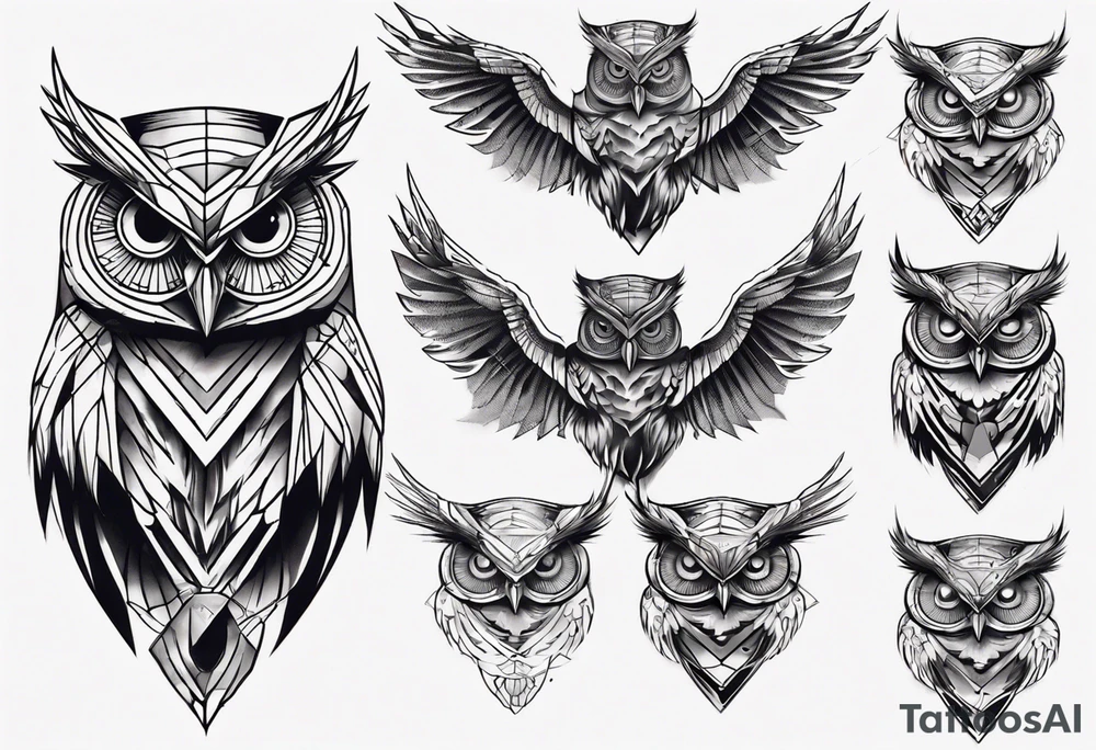 Demonic Owl looking to the rights tattoo idea