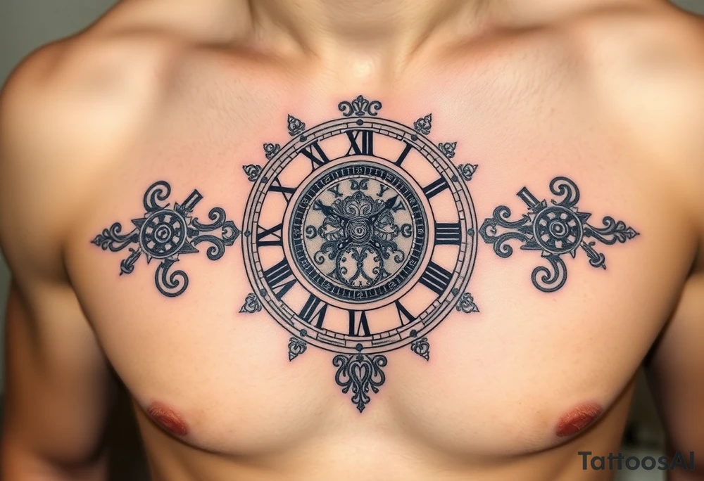 vintage roman numerals within ornate clockwork mechanism showing 4:20 tattoo idea