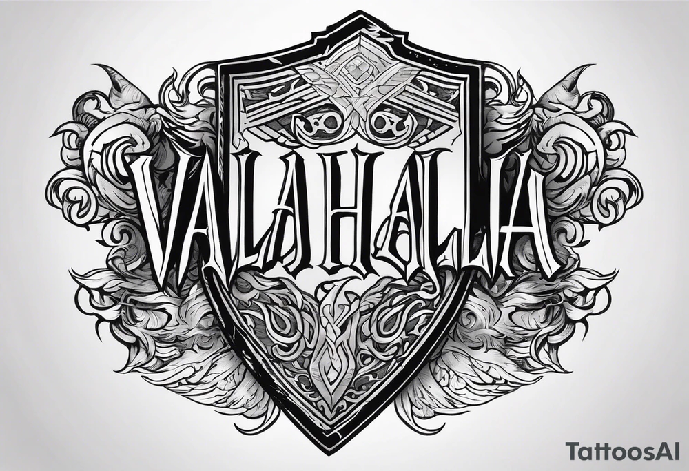 Valhalla shield fire sword tattoo idea