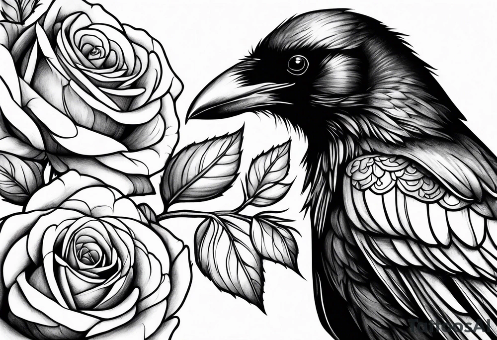 Raven holding  rose tattoo idea