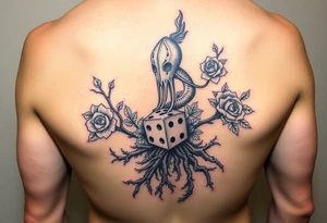 squid, knight intertwined with roses and tree roots rolling dice tattoo idea