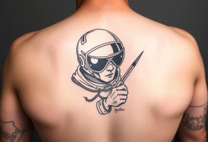 A spaceman junkie with a needle tattoo idea