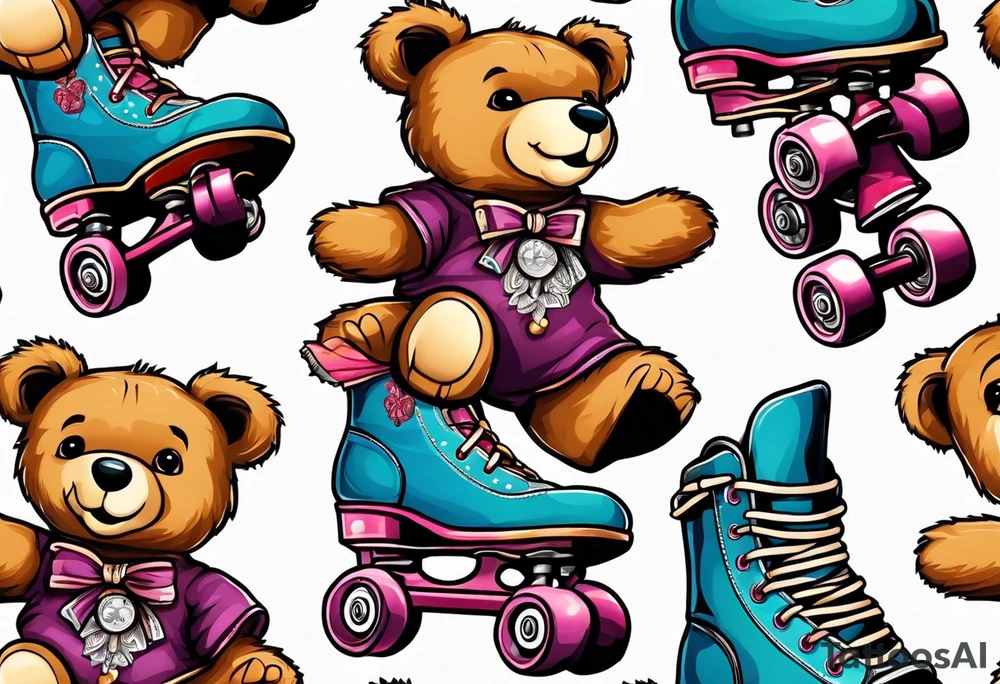 teddy bears wearing roller skates on their feet tattoo idea