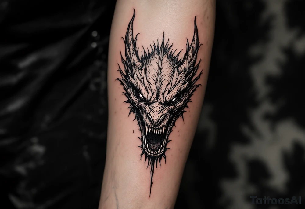scary dragon hissing long tattoo idea